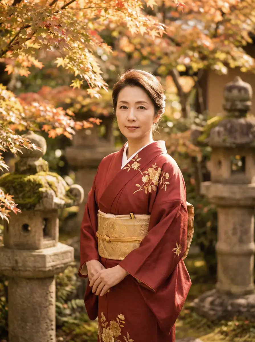 一位身穿暗红色和服的优雅 萝莉岛官网入口~萝莉岛最新地址_热门萝莉岛资源大全 在日式庭院中
